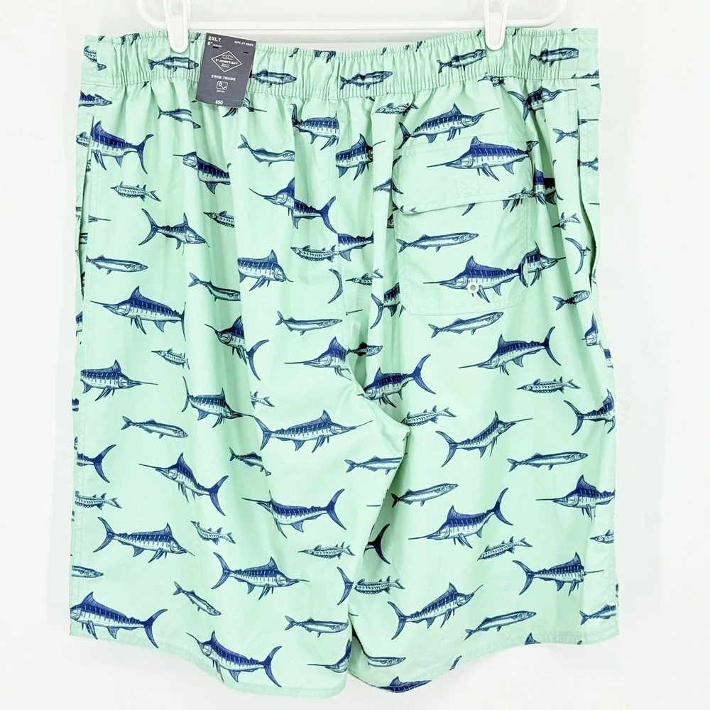 St Johns Bay Men Green Swim Trunks 2XLT Haze Fish Print 11